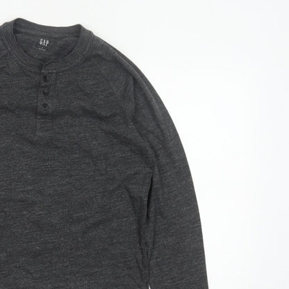 GAP Men’s Grey Size S Long Sleeve Cotton Blend Henley Button Top
