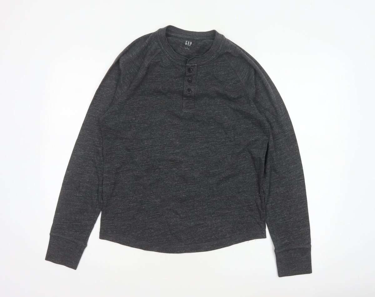 GAP Men’s Grey Size S Long Sleeve Cotton Blend Henley Button Top