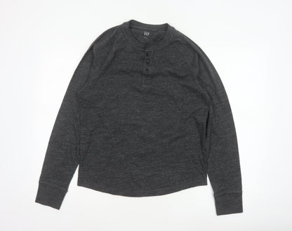 GAP Men’s Grey Size S Long Sleeve Cotton Blend Henley Button Top