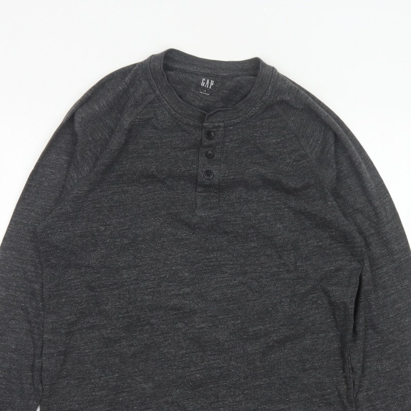 GAP Men’s Grey Size S Long Sleeve Cotton Blend Henley Button Top