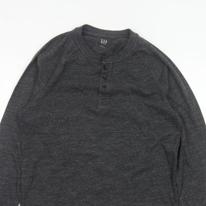 GAP Men’s Grey Size S Long Sleeve Cotton Blend Henley Button Top
