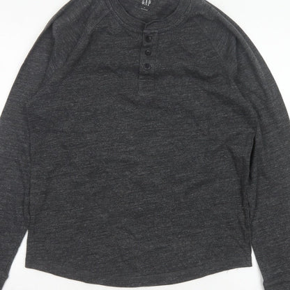 GAP Men’s Grey Size S Long Sleeve Cotton Blend Henley Button Top