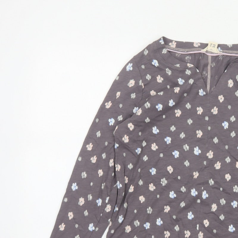 White Stuff Women’s Grey Floral Long Sleeve V-Neck Blouse UK 10
