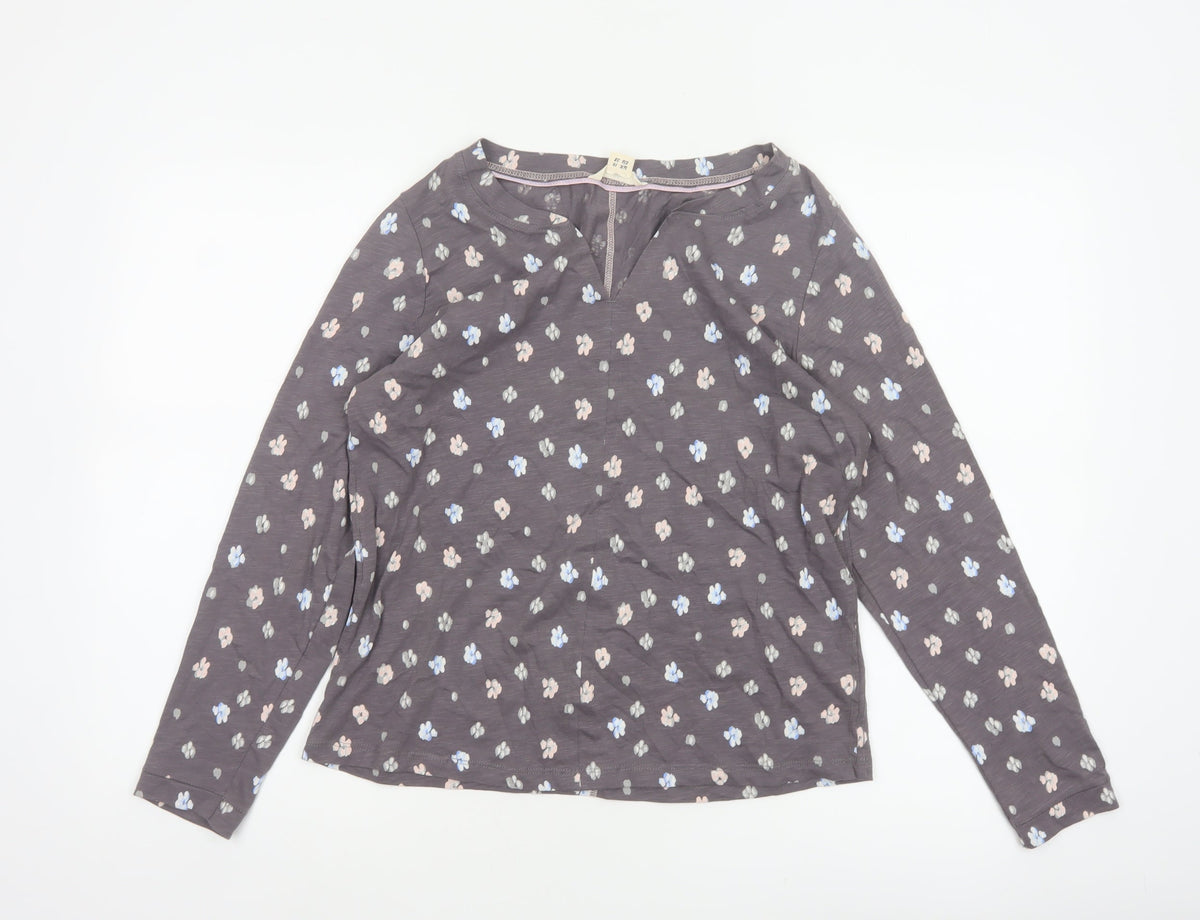 White Stuff Women’s Grey Floral Long Sleeve V-Neck Blouse UK 10