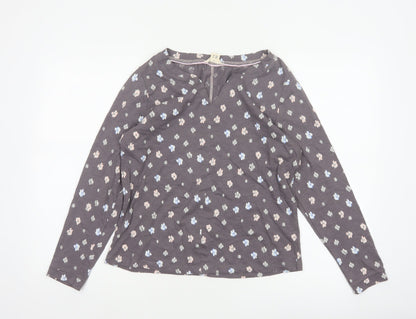 White Stuff Women’s Grey Floral Long Sleeve V-Neck Blouse UK 10