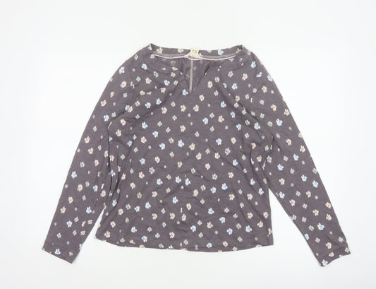White Stuff Women’s Grey Floral Long Sleeve V-Neck Blouse UK 10