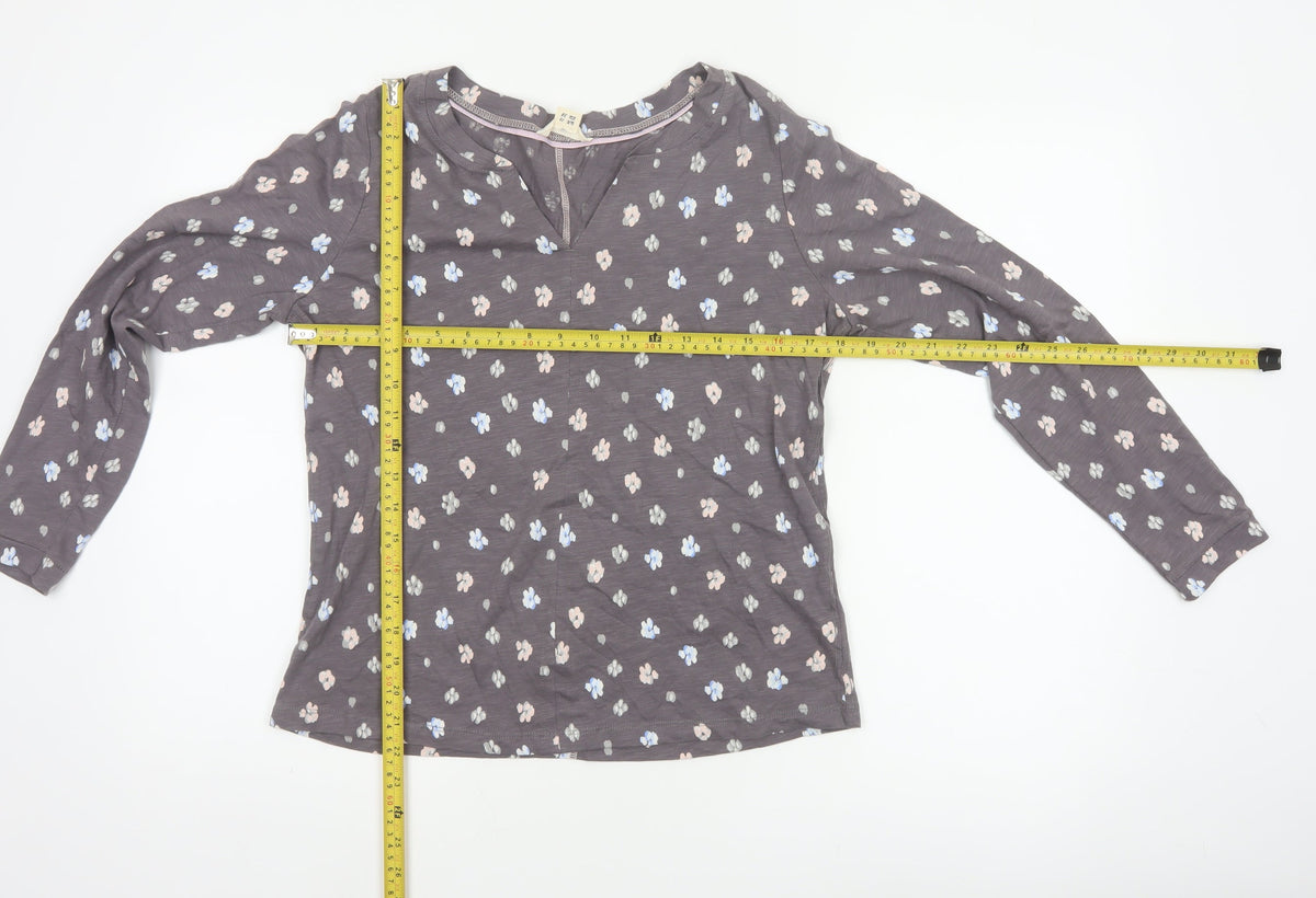 White Stuff Women’s Grey Floral Long Sleeve V-Neck Blouse UK 10
