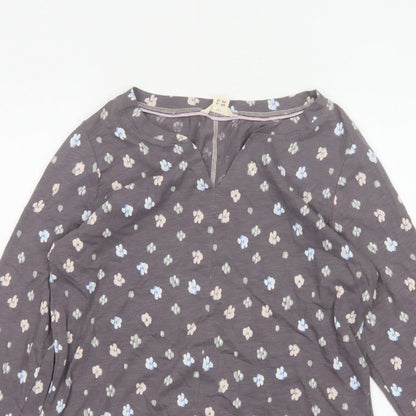 White Stuff Women’s Grey Floral Long Sleeve V-Neck Blouse UK 10