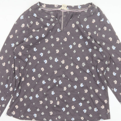 White Stuff Women’s Grey Floral Long Sleeve V-Neck Blouse UK 10