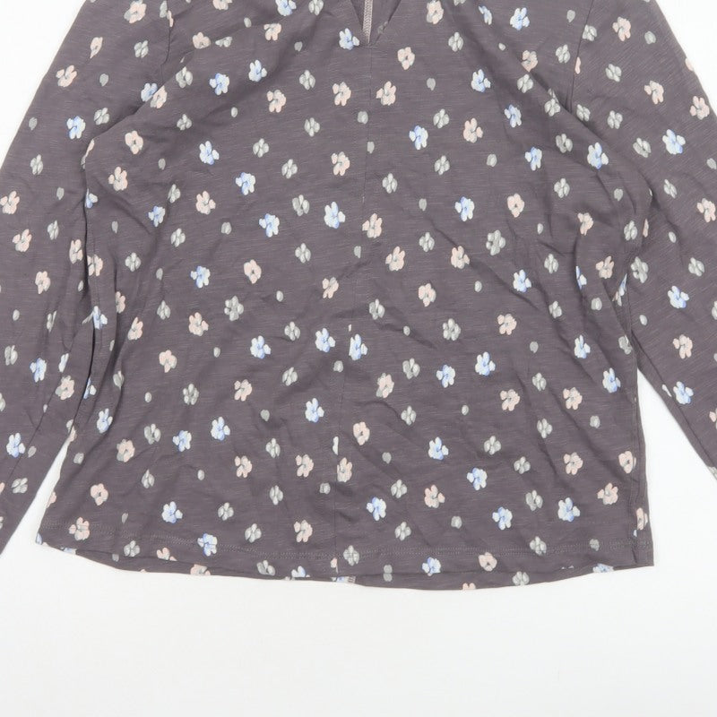 White Stuff Women’s Grey Floral Long Sleeve V-Neck Blouse UK 10