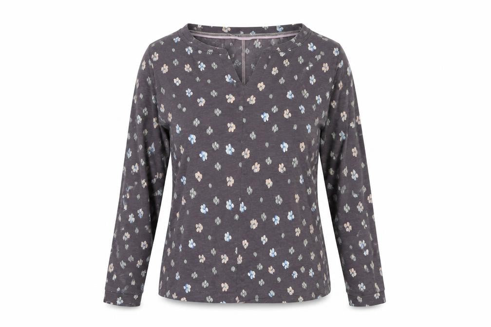 White Stuff Women’s Grey Floral Long Sleeve V-Neck Blouse UK 10