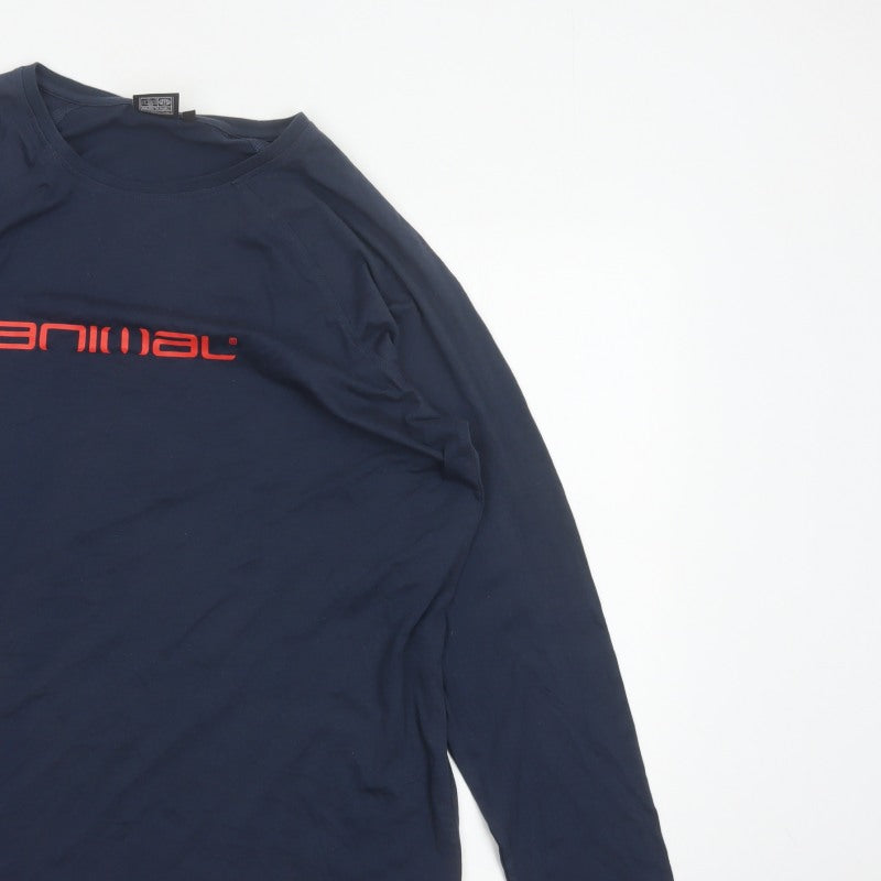 Animal Men's Blue 2XL Long Sleeve Graphic Logo Crew Neck T-Shirt