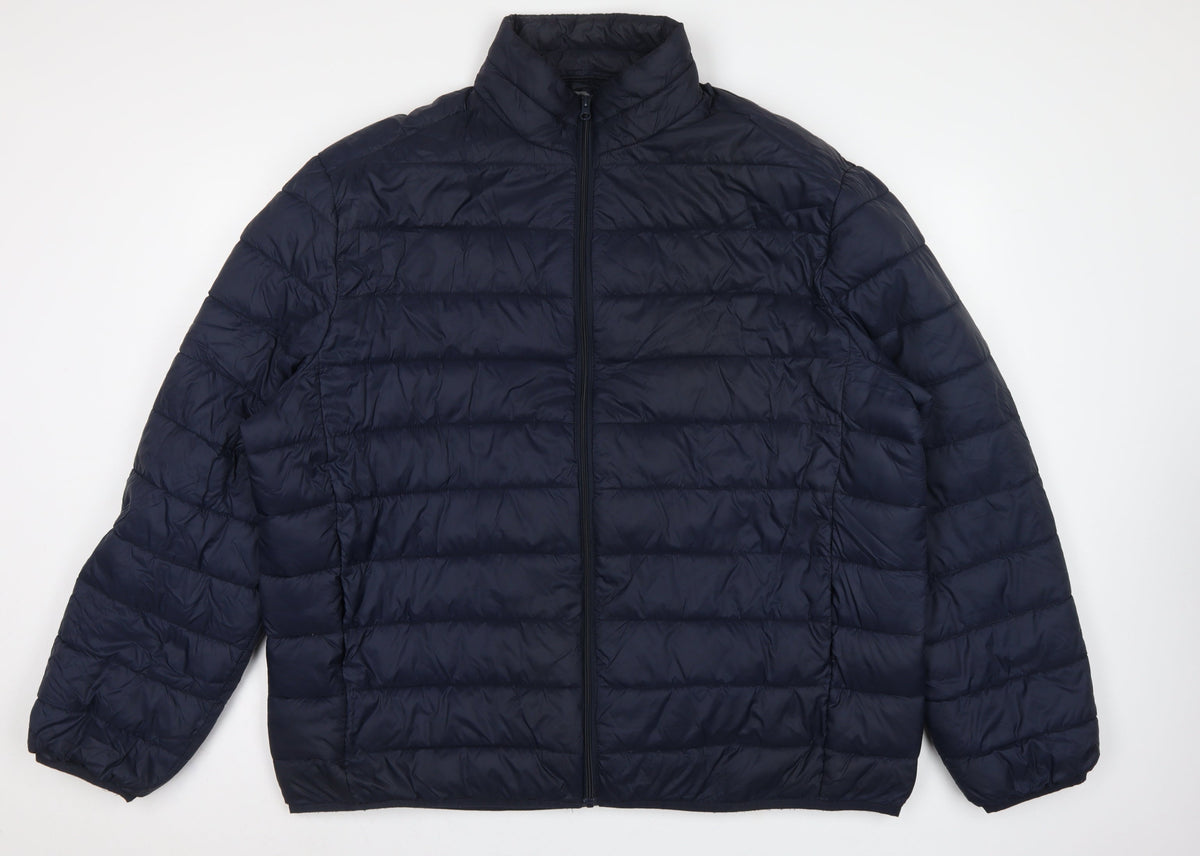 TU Men's Blue 2XL Puffer Jacket Quilted Full Zip Polyamide