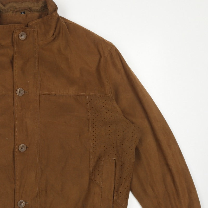 Baxa Peklu Men’s Brown Large Basic Jacket Faux Suede Stand Collar