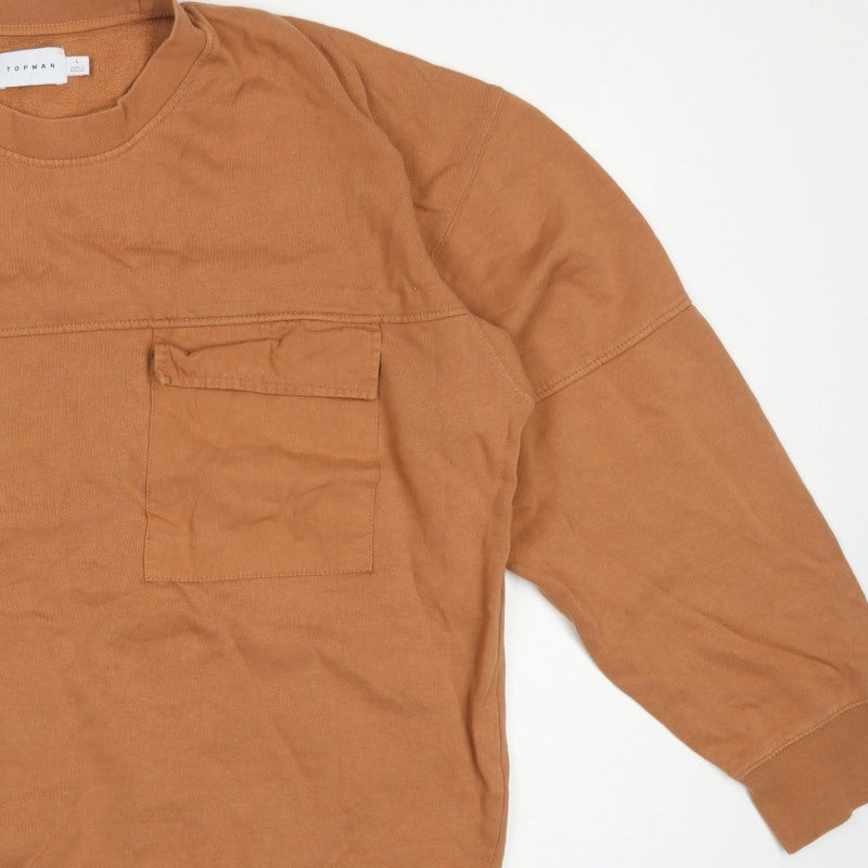 Topman Men’s Brown L Crew Neck Pocket Pullover Sweatshirt