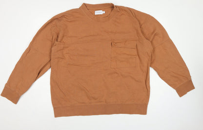 Topman Men’s Brown L Crew Neck Pocket Pullover Sweatshirt