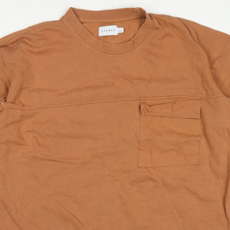 Topman Men’s Brown L Crew Neck Pocket Pullover Sweatshirt