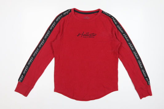 Back view of Hollister Teens Red S Long Sleeve Ribbed Logo Tape T-Shirt California