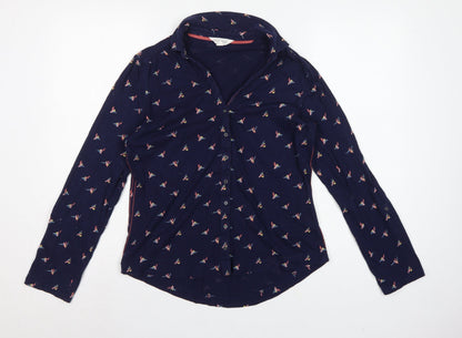 White Stuff Women’s Blue Bird Print Cotton Button-Up Shirt UK 12