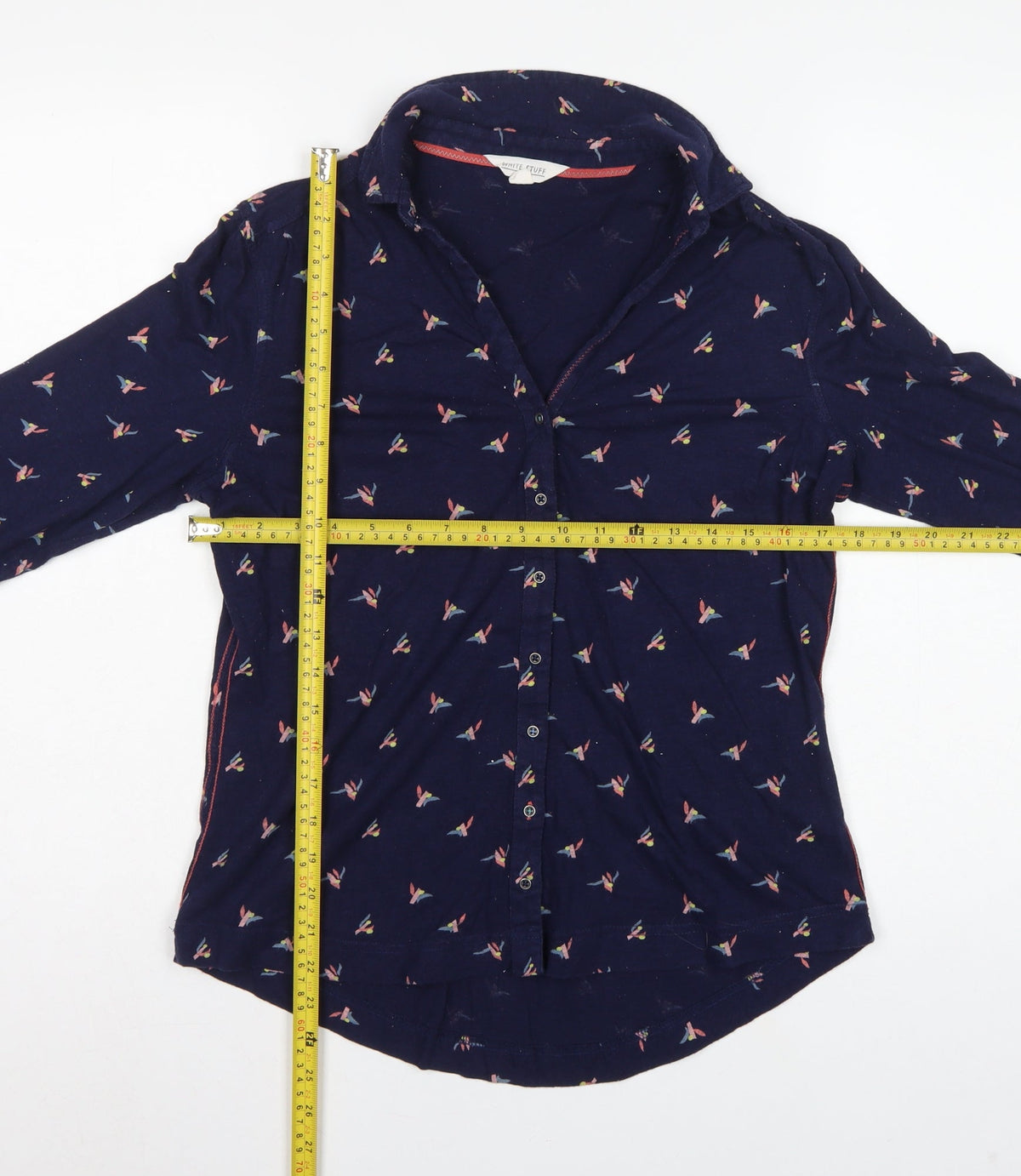 White Stuff Women’s Blue Bird Print Cotton Button-Up Shirt UK 12