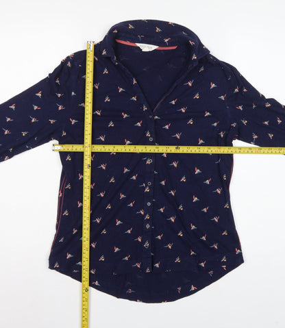 White Stuff Women’s Blue Bird Print Cotton Button-Up Shirt UK 12