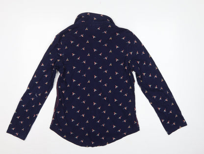 White Stuff Women’s Blue Bird Print Cotton Button-Up Shirt UK 12