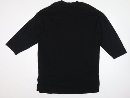 ASOS Women Black L Oversized High Neck Cotton Basic T-Shirt
