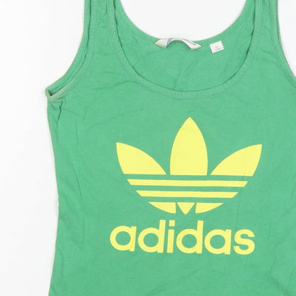 Adidas Women Green UK 10 Slim Fit Trefoil Logo Cotton Tank Top