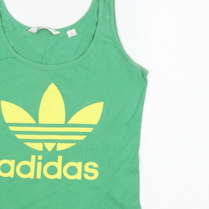 Adidas Women Green UK 10 Slim Fit Trefoil Logo Cotton Tank Top