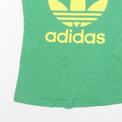 Adidas Women Green UK 10 Slim Fit Trefoil Logo Cotton Tank Top