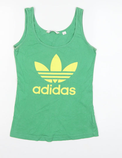 Adidas Women Green UK 10 Slim Fit Trefoil Logo Cotton Tank Top