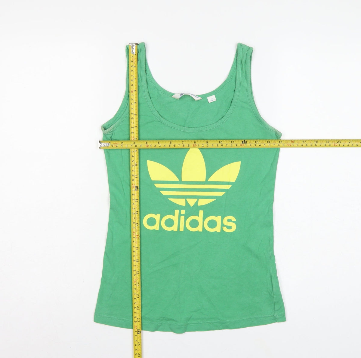 Adidas Women Green UK 10 Slim Fit Trefoil Logo Cotton Tank Top