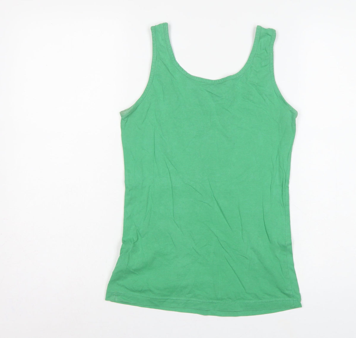 Adidas Women Green UK 10 Slim Fit Trefoil Logo Cotton Tank Top