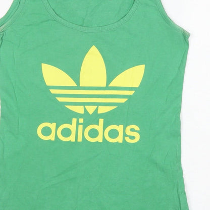 Adidas Women Green UK 10 Slim Fit Trefoil Logo Cotton Tank Top