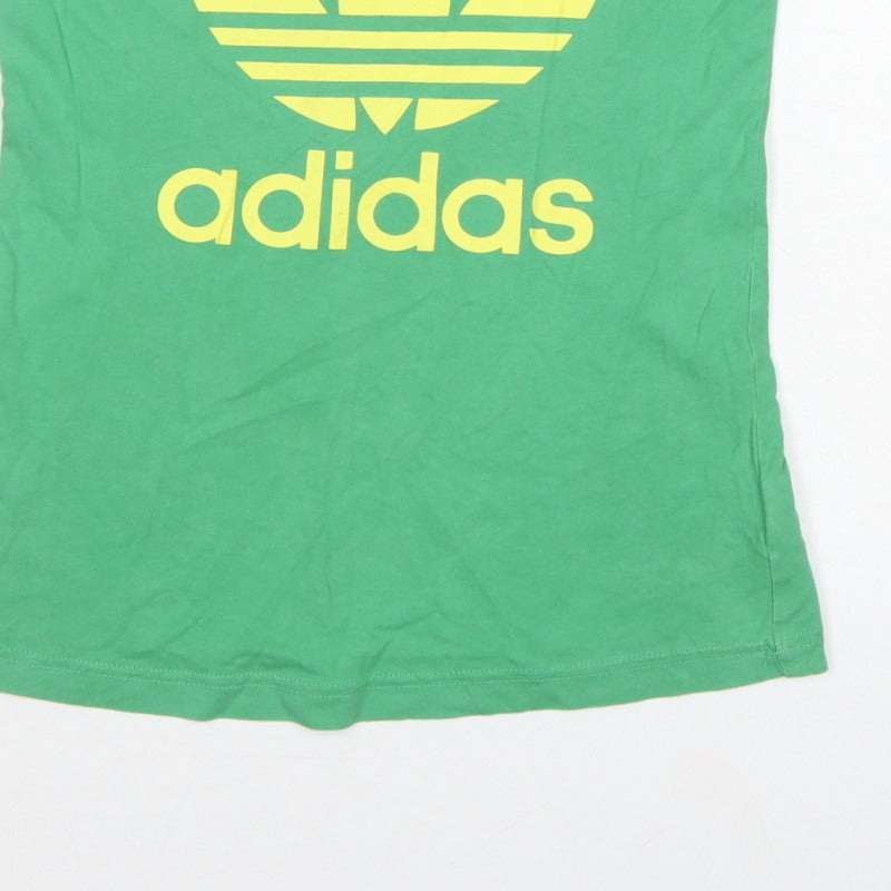 Adidas Women Green UK 10 Slim Fit Trefoil Logo Cotton Tank Top