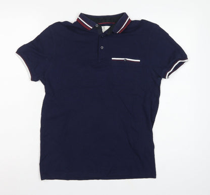 2nd Chapter Men's Blue S Cotton Piqué Short Sleeve Polo Contrast Pocket