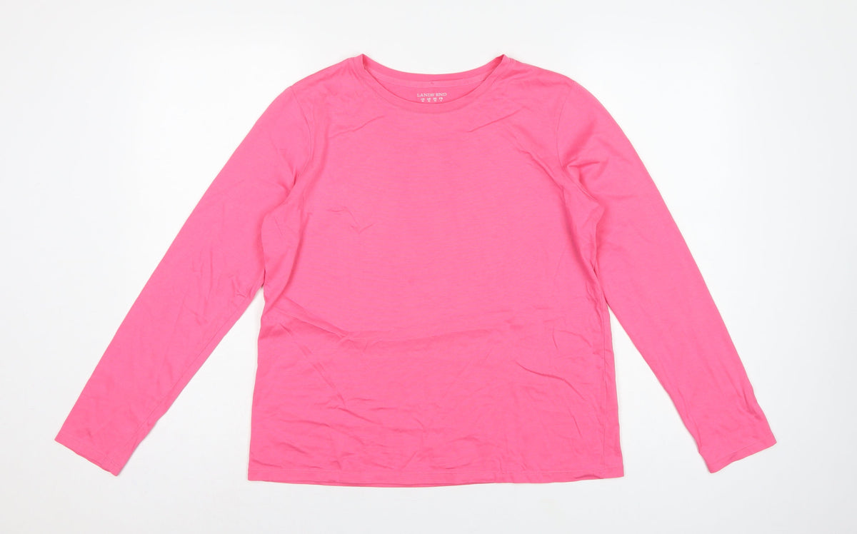 Lands' End Women Pink XS Petite Basic Cotton Long Sleeve T-Shirt