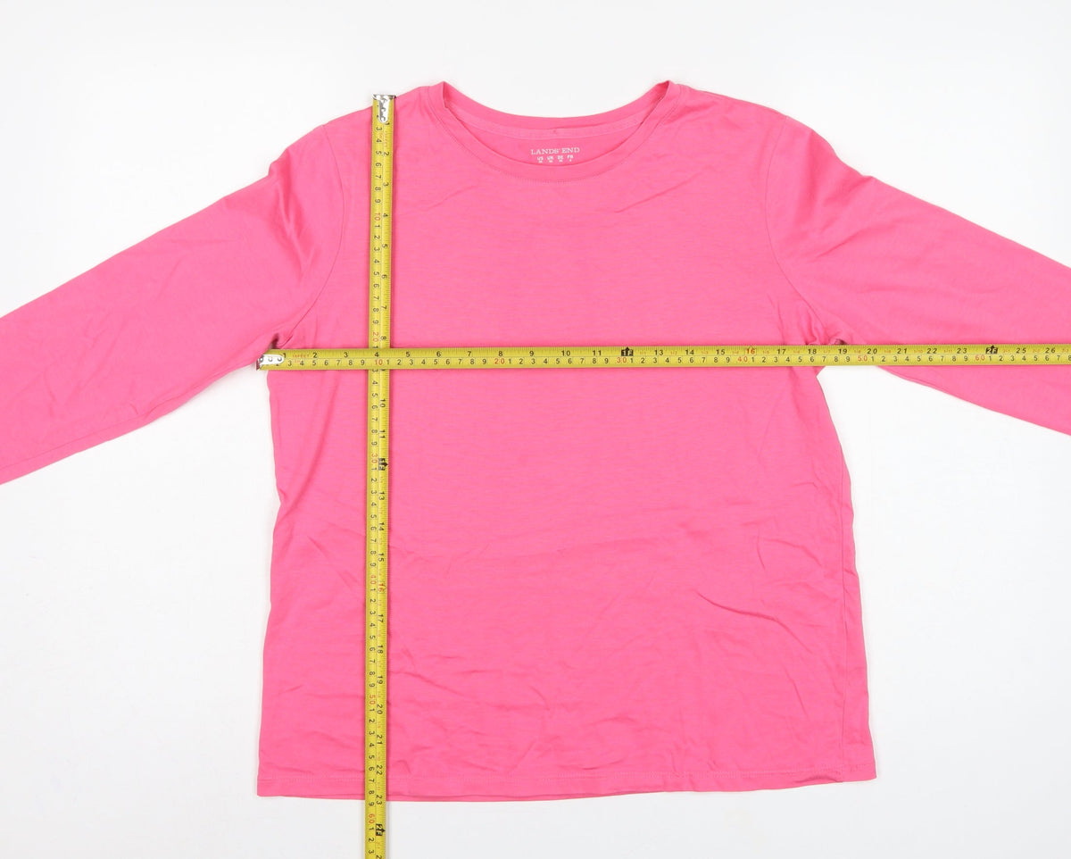 Lands' End Women Pink XS Petite Basic Cotton Long Sleeve T-Shirt