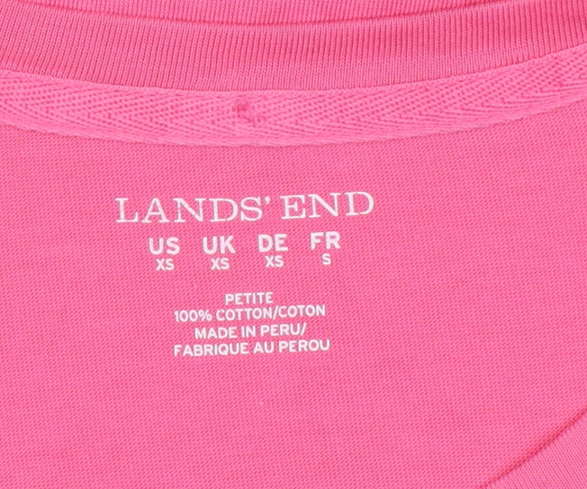 Lands' End Women Pink XS Petite Basic Cotton Long Sleeve T-Shirt