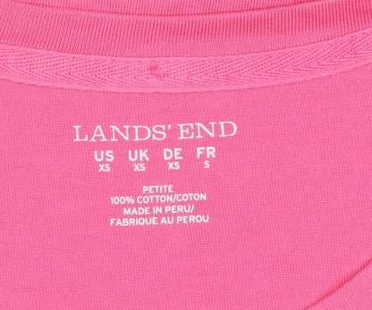 Lands' End Women Pink XS Petite Basic Cotton Long Sleeve T-Shirt