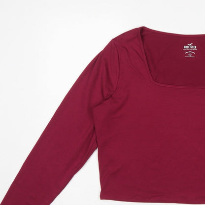 Hollister Women Red 2XL Cropped Square Neck Stretch Long Sleeve Top