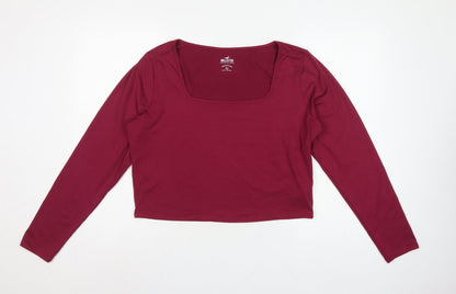 Hollister Women Red 2XL Cropped Square Neck Stretch Long Sleeve Top