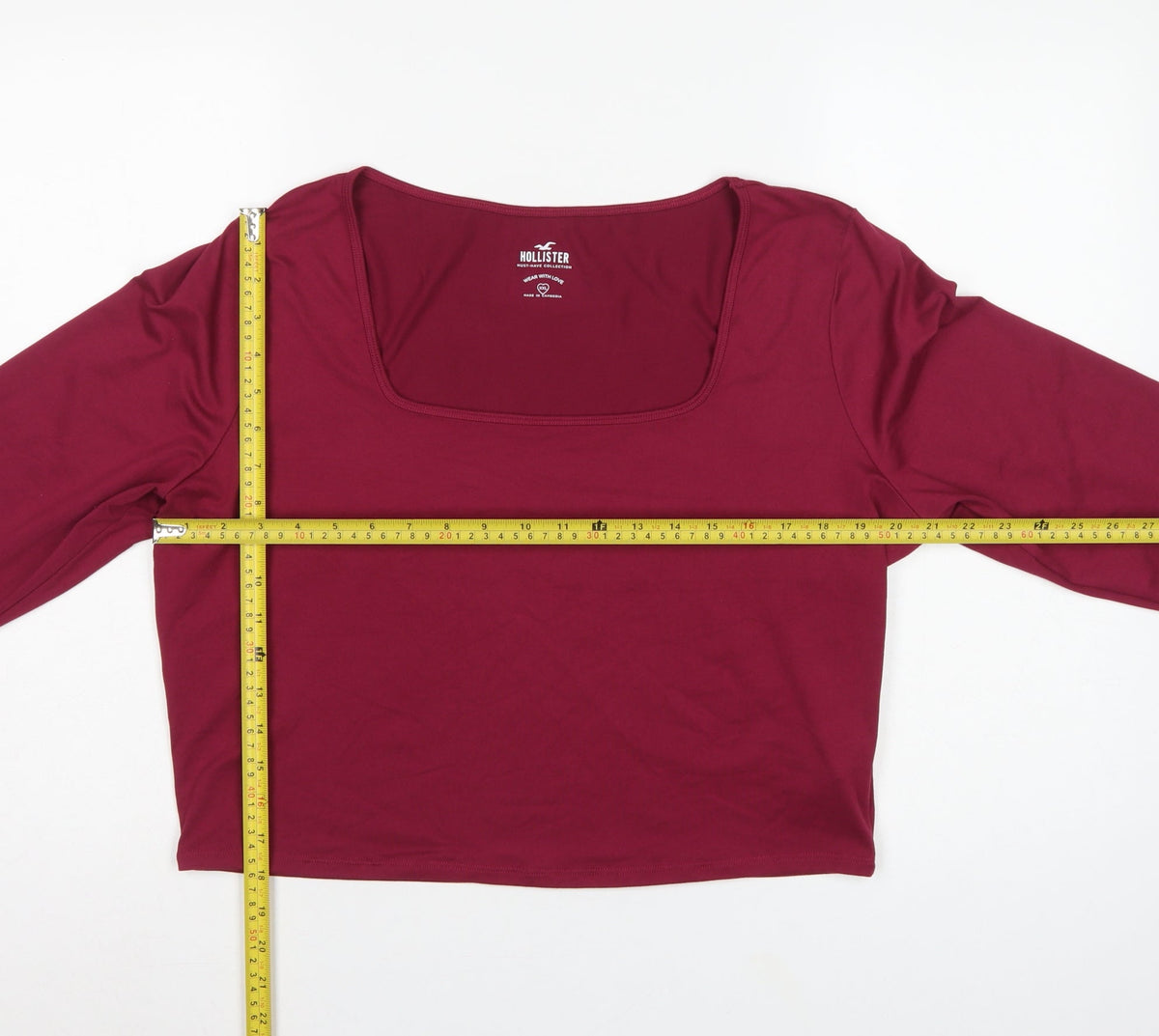 Hollister Women Red 2XL Cropped Square Neck Stretch Long Sleeve Top