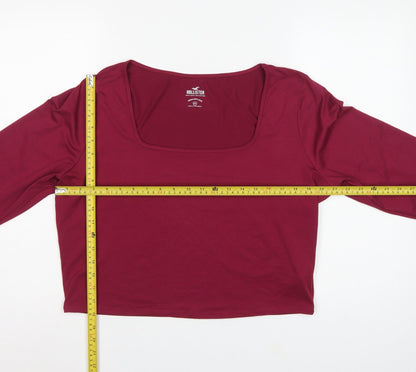Hollister Women Red 2XL Cropped Square Neck Stretch Long Sleeve Top