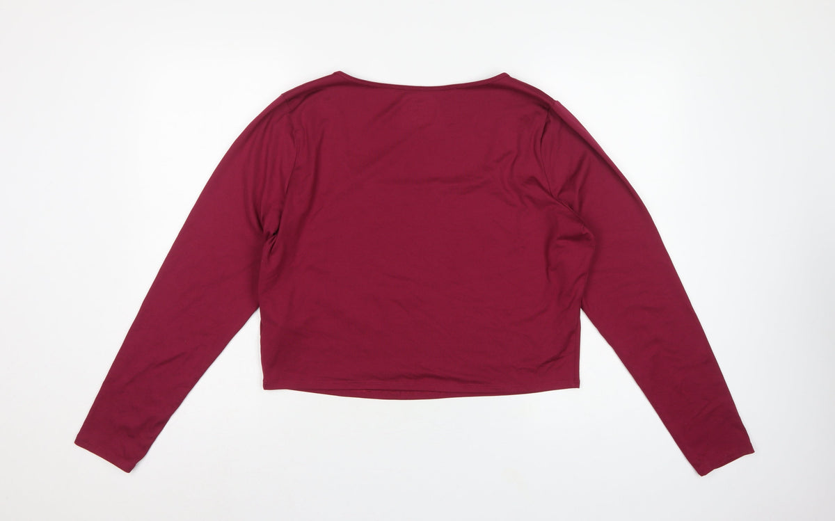 Hollister Women Red 2XL Cropped Square Neck Stretch Long Sleeve Top
