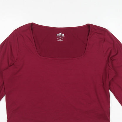 Hollister Women Red 2XL Cropped Square Neck Stretch Long Sleeve Top