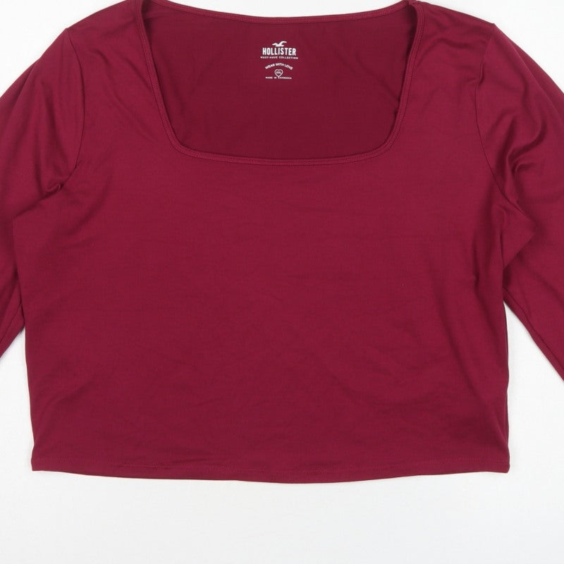 Hollister Women Red 2XL Cropped Square Neck Stretch Long Sleeve Top
