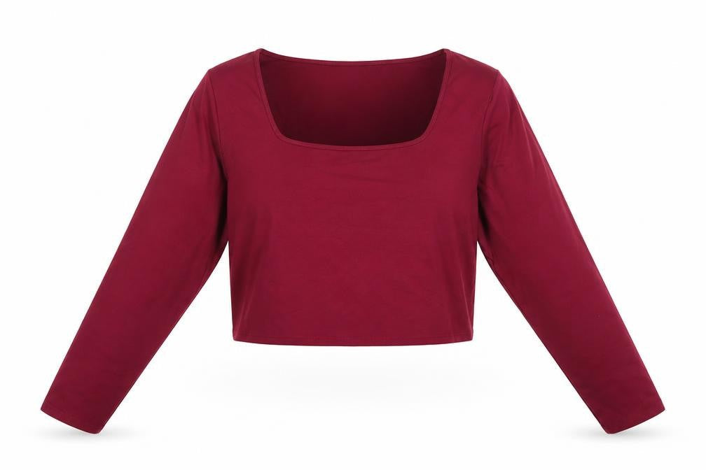 Hollister Women Red 2XL Cropped Square Neck Stretch Long Sleeve Top