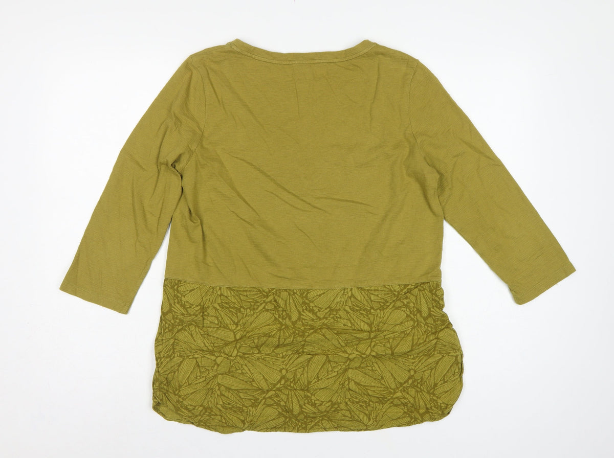 White Stuff Women Green UK 12 Long Sleeve Floral Hem Tunic Top