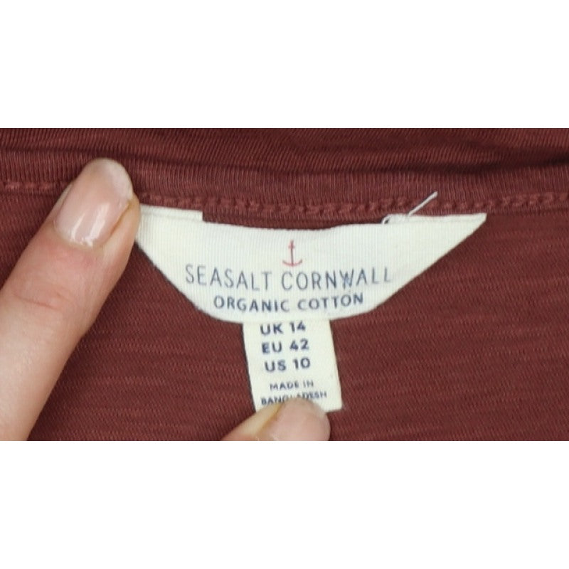 Seasalt Cornwall Women Brown UK 14 Basic Organic Cotton Scoop Neck Top